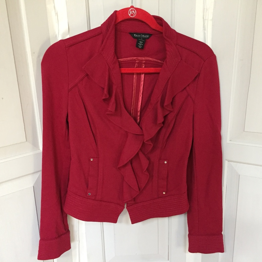 White House Black Market Red Ruffled Blazer